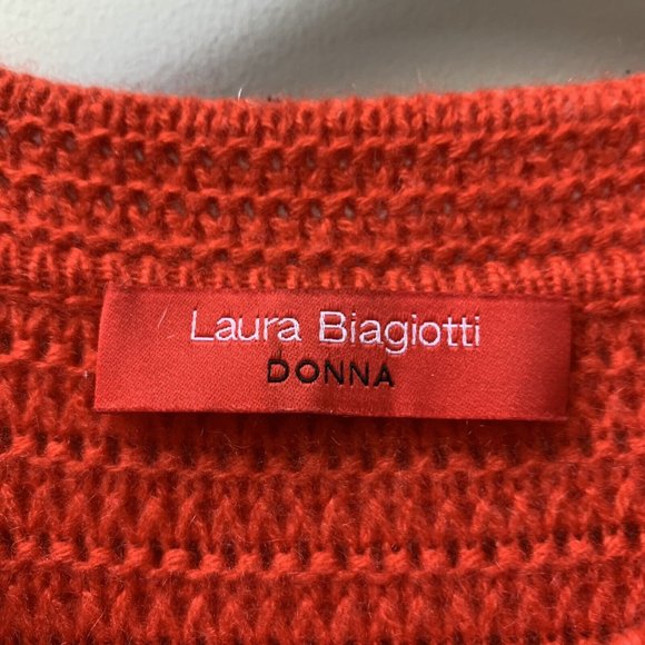 Laura Biagiotti Donna Pure Cashmere Cardigan Size UK 14 Orange Pockets Long - Picture 9 of 12